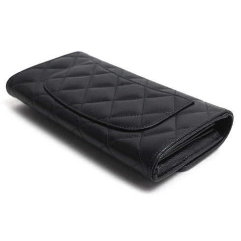 CC Gusset Classic Flap Wallet Quilted Caviar Long