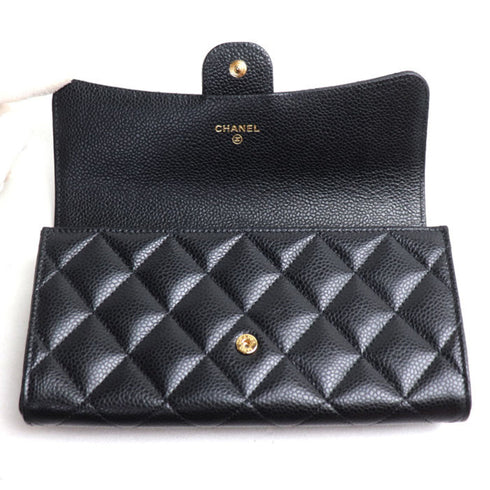 CC Gusset Classic Flap Wallet Quilted Caviar Long