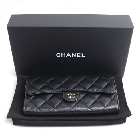 CC Gusset Classic Flap Wallet Quilted Caviar Long