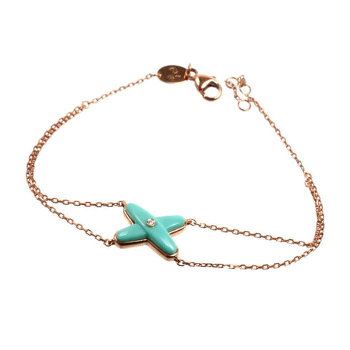Bracelet 18K Rose Gold with Diamond and Turquoise
