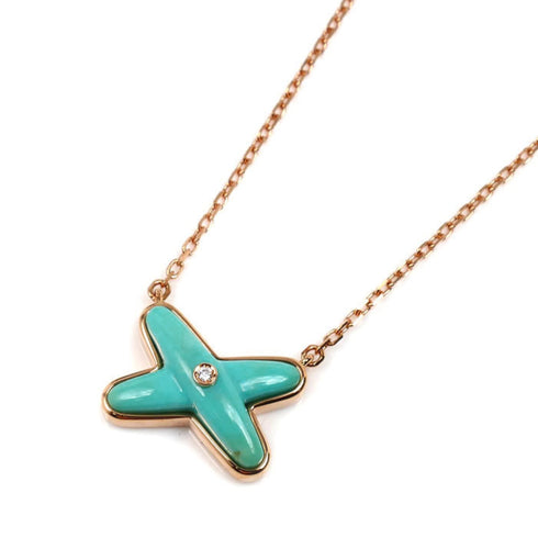 Pendant Necklace 18K Rose Gold with Diamond and Turquoise