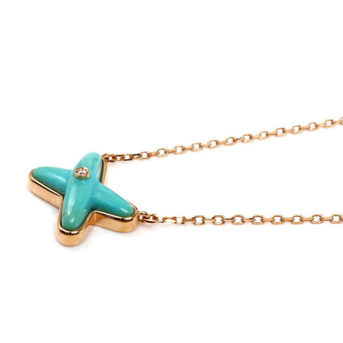 Pendant Necklace 18K Rose Gold with Diamond and Turquoise