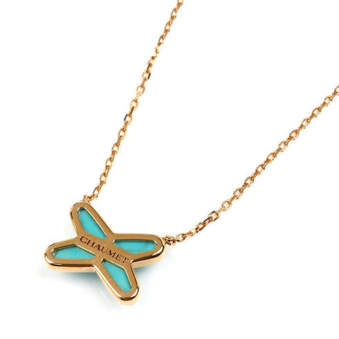 Pendant Necklace 18K Rose Gold with Diamond and Turquoise