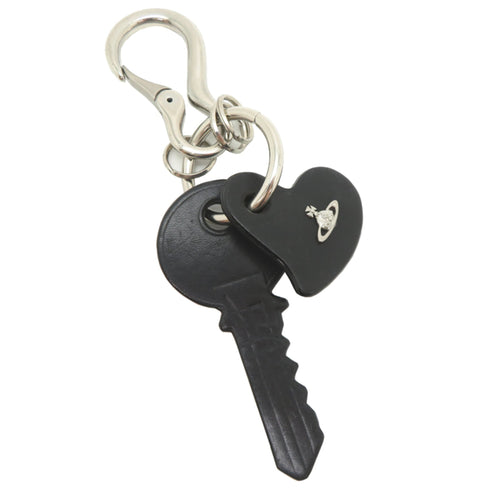 Key and Heart Charm Leather and Metal Black Handbag Charm
