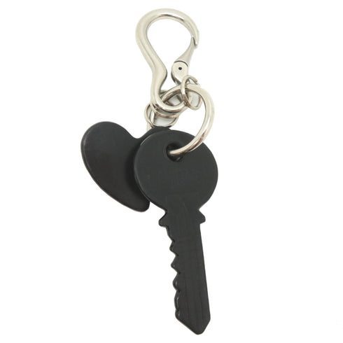 Key and Heart Charm Leather and Metal Black Handbag Charm