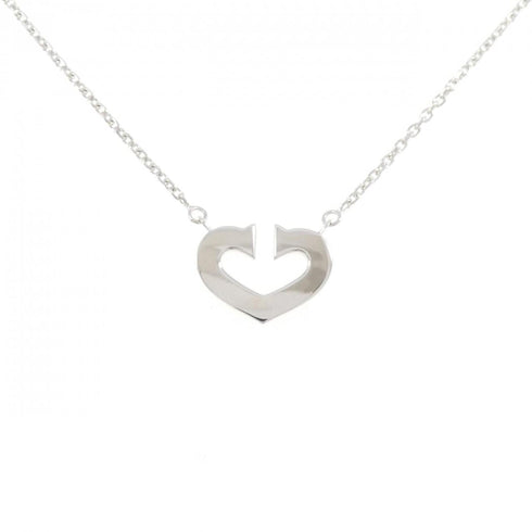 C Heart Pendant Necklace 18K White Gold