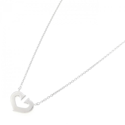 C Heart Pendant Necklace 18K White Gold