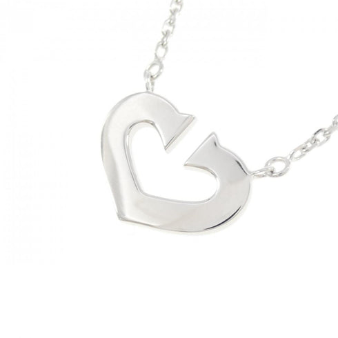 C Heart Pendant Necklace 18K White Gold