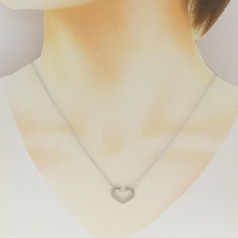C Heart Pendant Necklace 18K White Gold