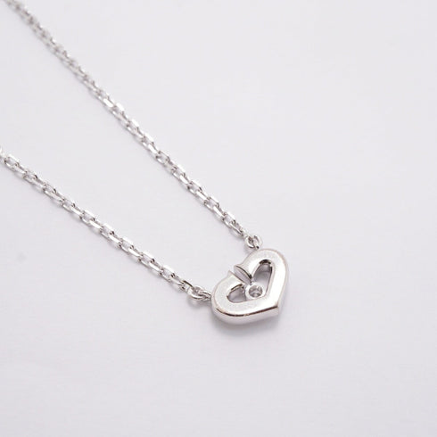 C Heart Pendant Necklace 18K White Gold with Diamonds