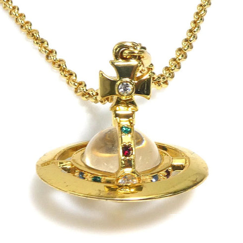 Pendant Necklace Glass and Metal Gold
