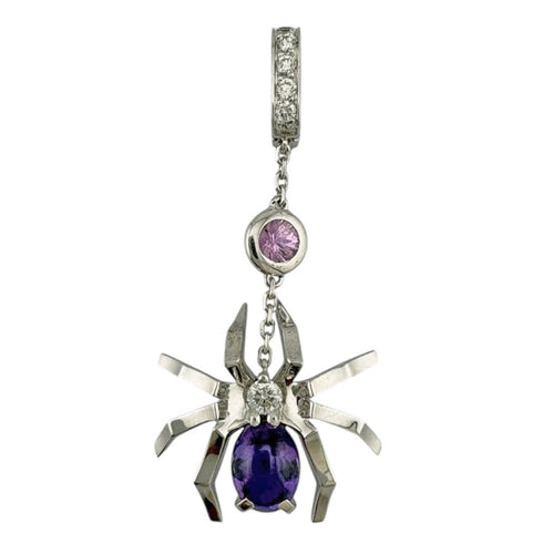 Brooch 18K White Gold with Amethyst and Pink Sapphire Spider Design
