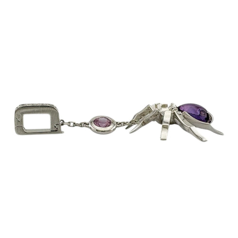 Brooch 18K White Gold with Amethyst and Pink Sapphire Spider Design