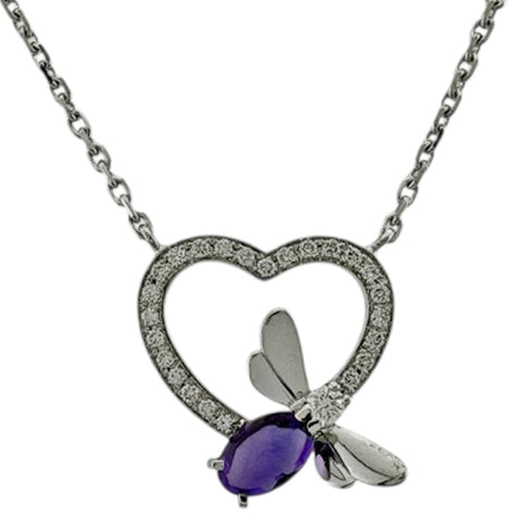 Attrape-Moi Pendant Necklace 18K White Gold with Amethyst and Diamond