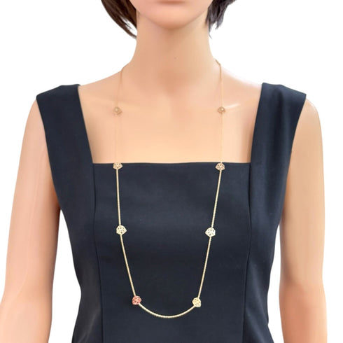 Pendant Necklace 18K Yellow Gold With 10 Diamonds Rose Design