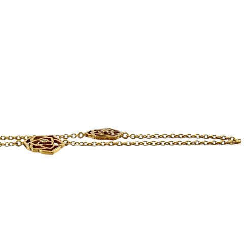 Pendant Necklace 18K Yellow Gold With 10 Diamonds Rose Design