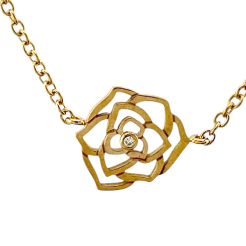 Pendant Necklace 18K Yellow Gold With 10 Diamonds Rose Design