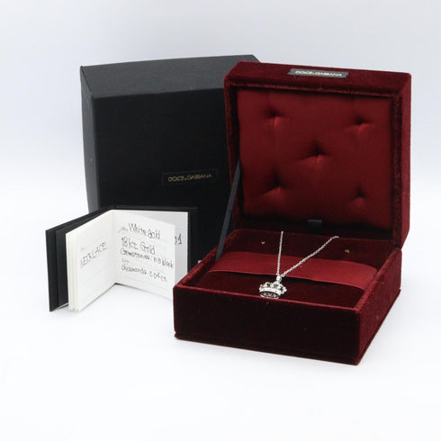 Crown Pendant Necklace 18K White Gold With Black Diamond