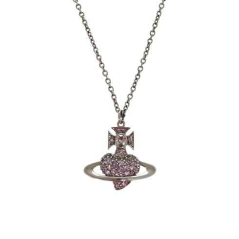 Pendant Necklace Metal and Rhinestone Purple and Silver