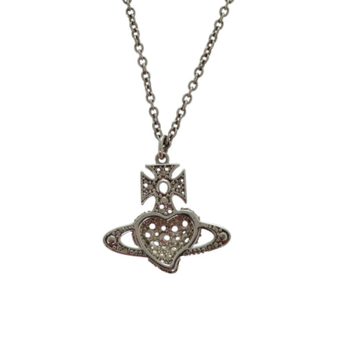 Pendant Necklace Metal and Rhinestone Purple and Silver