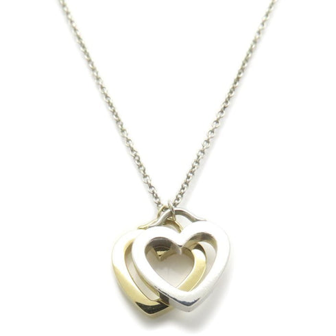 Double Heart Pendant Necklace Sterling Silver and 18K Yellow Gold