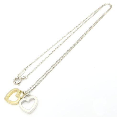 Double Heart Pendant Necklace Sterling Silver and 18K Yellow Gold