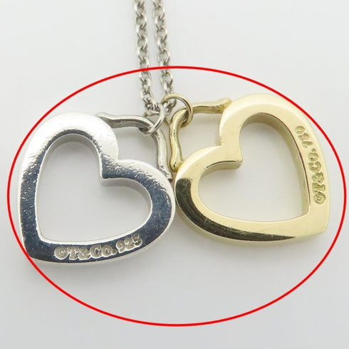 Double Heart Pendant Necklace Sterling Silver and 18K Yellow Gold