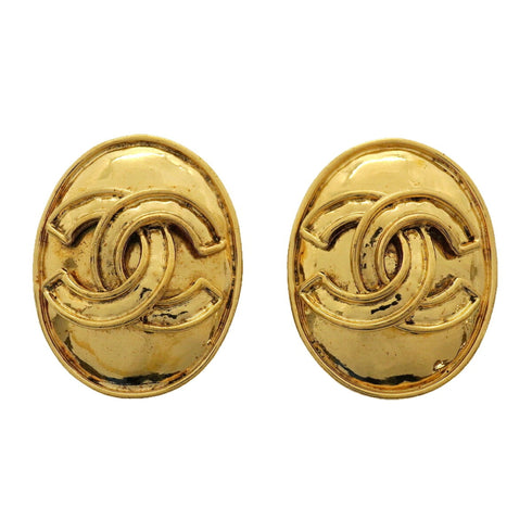 CC Logo Oval Clip-On Earrings Metal Gold-Tone Metal