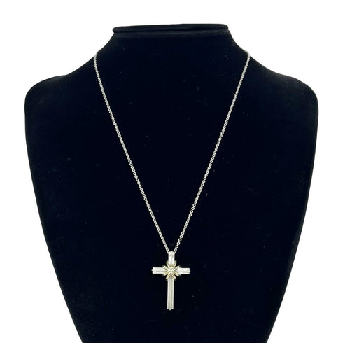 Vintage Pendant Necklace Sterling Silver and 18K Yellow Gold