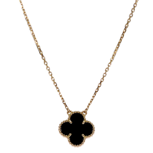 Vintage Alhambra Pendant Necklace 18K Yellow Gold and Onyx