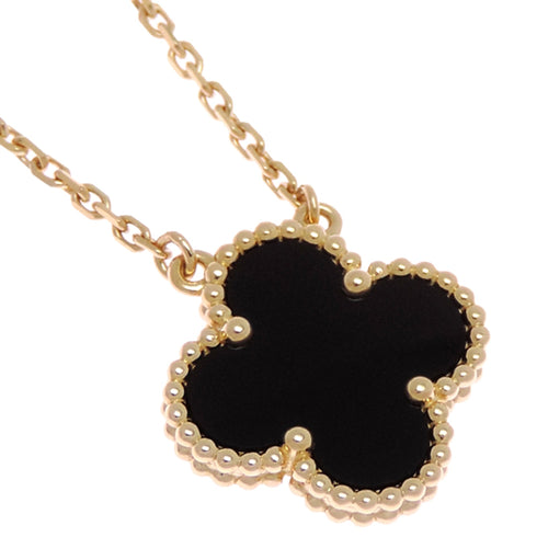 Vintage Alhambra Pendant Necklace 18K Yellow Gold and Onyx