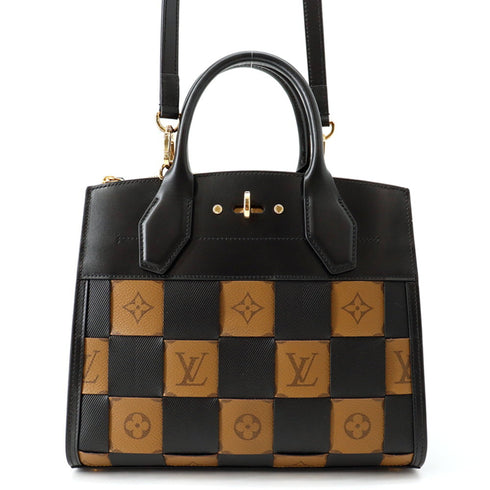 City Steamer Handbag Damier Tressage Reverse Monogram Canvas and Leather PM