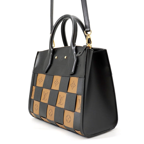 City Steamer Handbag Damier Tressage Reverse Monogram Canvas and Leather PM