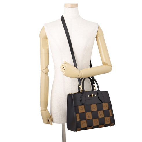 City Steamer Handbag Damier Tressage Reverse Monogram Canvas and Leather PM