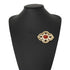 Brooch Black and Red Metal With Rhinestone