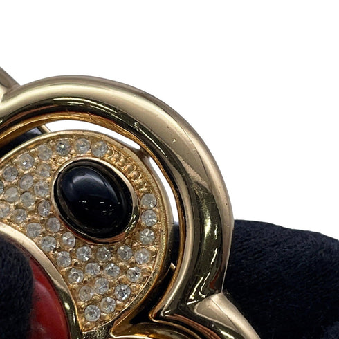 Brooch Black and Red Metal With Rhinestone