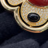 Brooch Black and Red Metal With Rhinestone