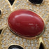Brooch Black and Red Metal With Rhinestone
