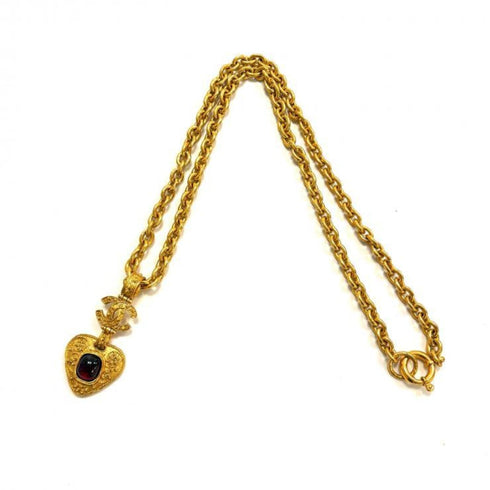 CC Logo Chain Heart Pendant Necklace Metal