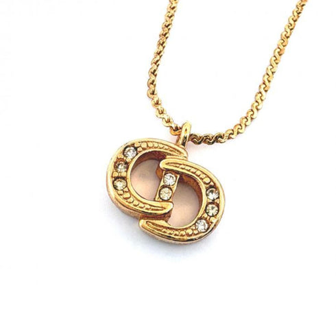 Pendant Necklace Gold and Rhinestone