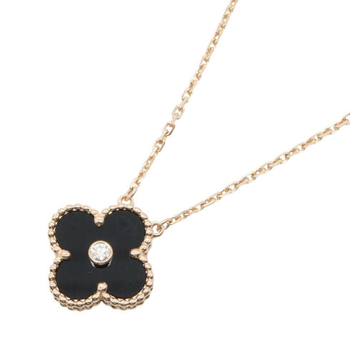 Vintage Alhambra Pendant Necklace 18K Rose Gold and Onyx
