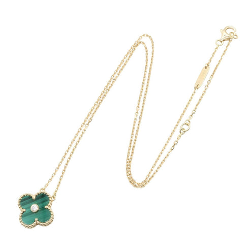 Vintage Alhambra Pendant Necklace 18K Yellow Gold and Malachite