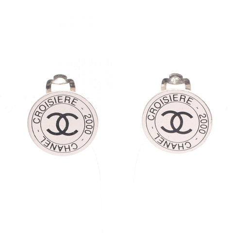 CC Logo Circle Clip-On Earrings Silver-Tone Metal Silver-Tone Metal