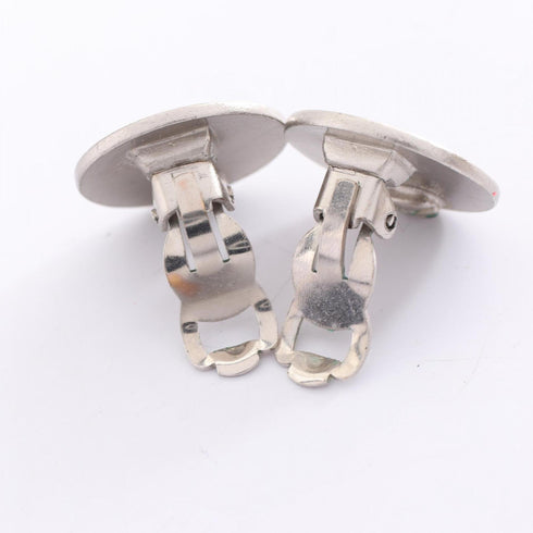 CC Logo Circle Clip-On Earrings Silver-Tone Metal Silver-Tone Metal