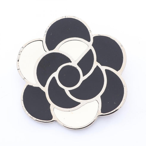 Camellia Brooch Metal Black and White