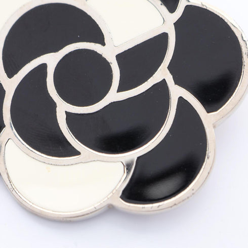 Camellia Brooch Metal Black and White