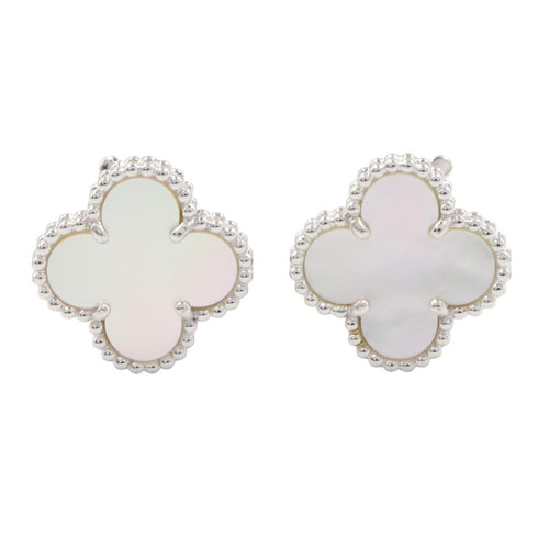 Vintage Alhambra Earrings Sterling Silver and 18K White Gold 18K White Gold