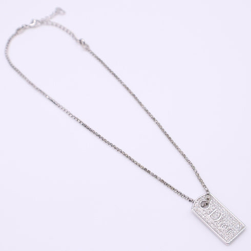 Plate Pendant Necklace Rhinestone Silver