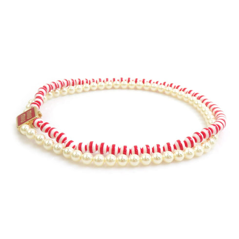 Necklace Artificial Pearl and Metal Red and White