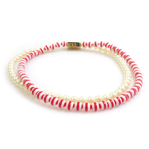 Necklace Artificial Pearl and Metal Red and White